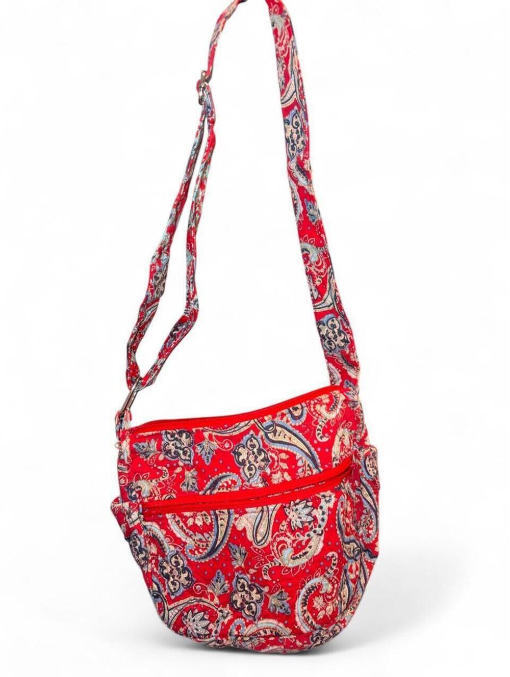 Red Paisley Quilted Cotton Crossbody Purse - Hipster Style Vera Bradley Inspired